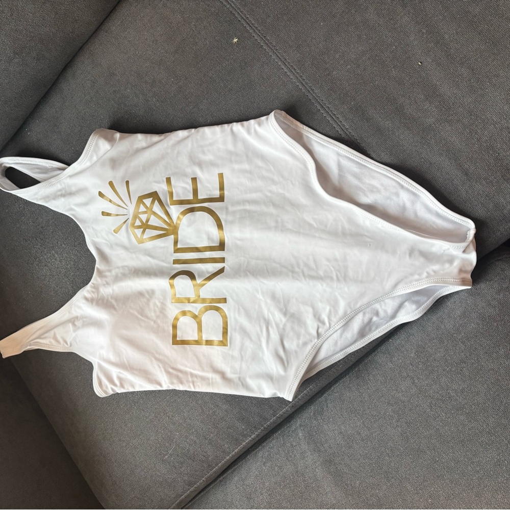White Bride Swimsuit with Gold Print